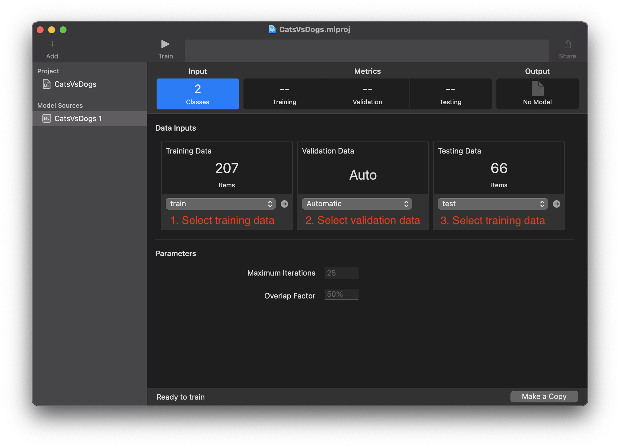 Create ML data for training selection